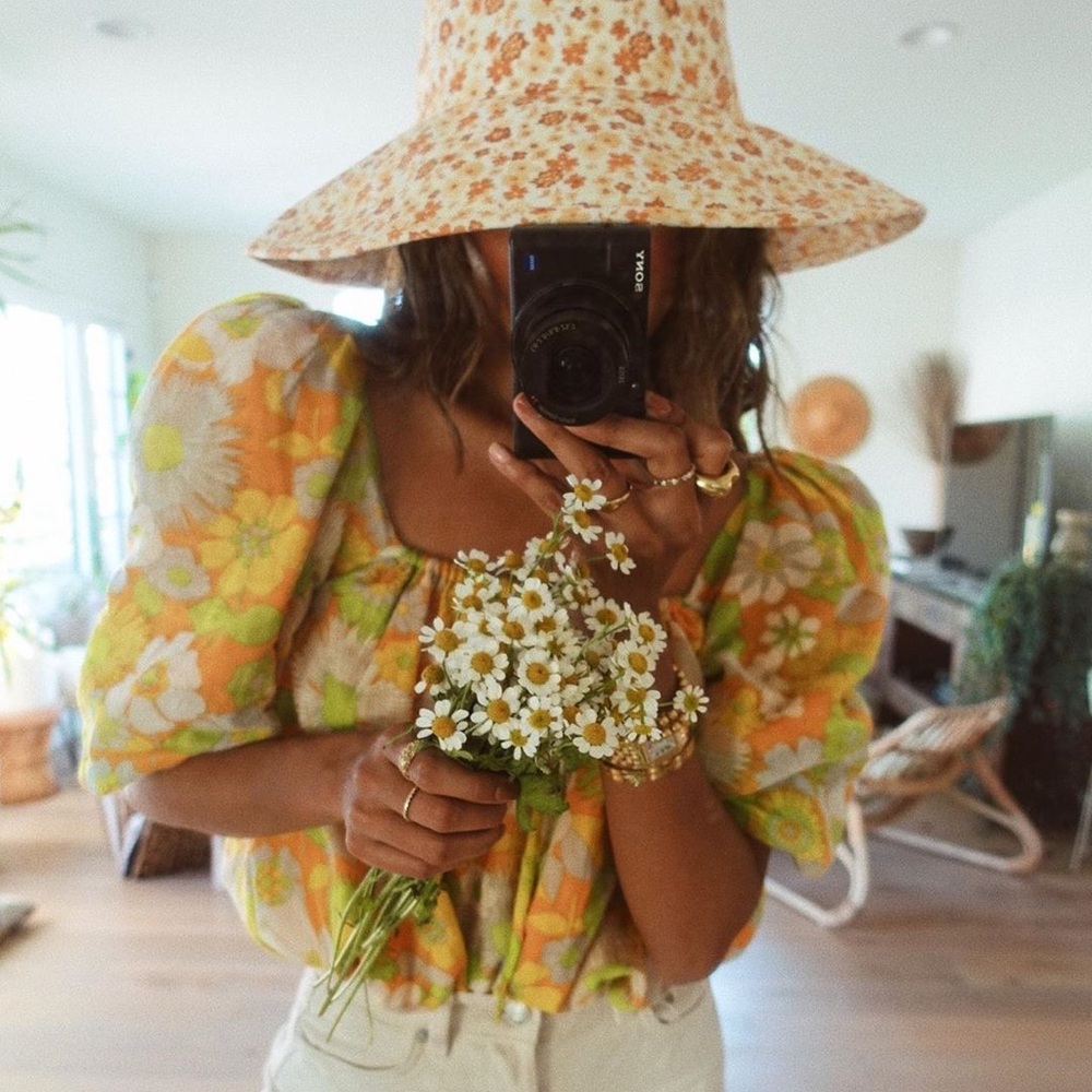 Lack Of Color Floral Sun Hat in Yellow and Orange
